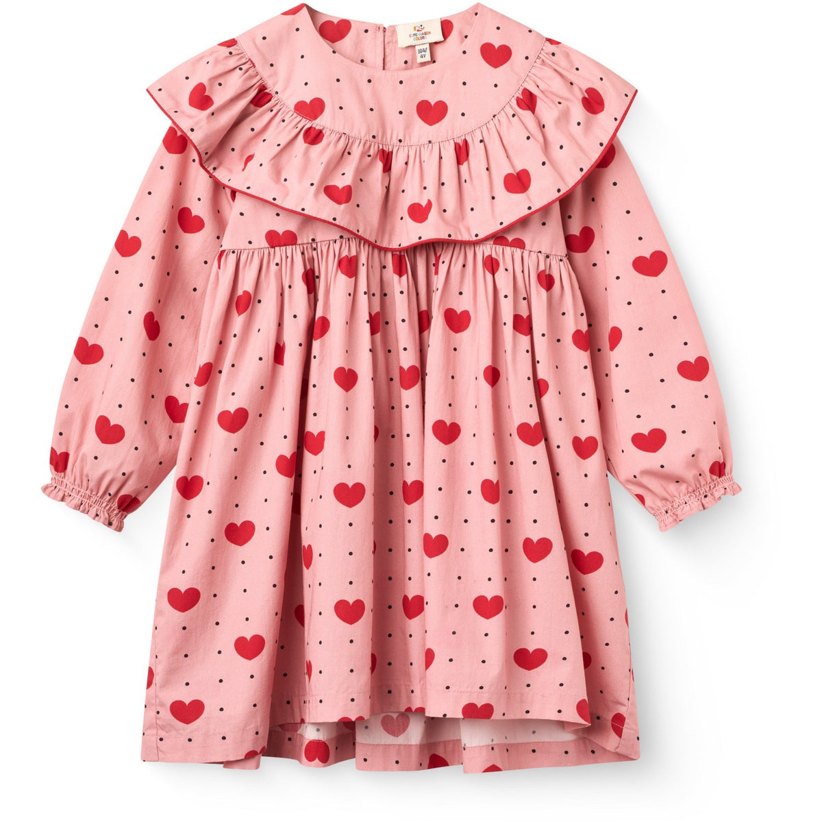 COPENHAGEN COLORS Heart Aop Frill Klänning M/ Heart Aop