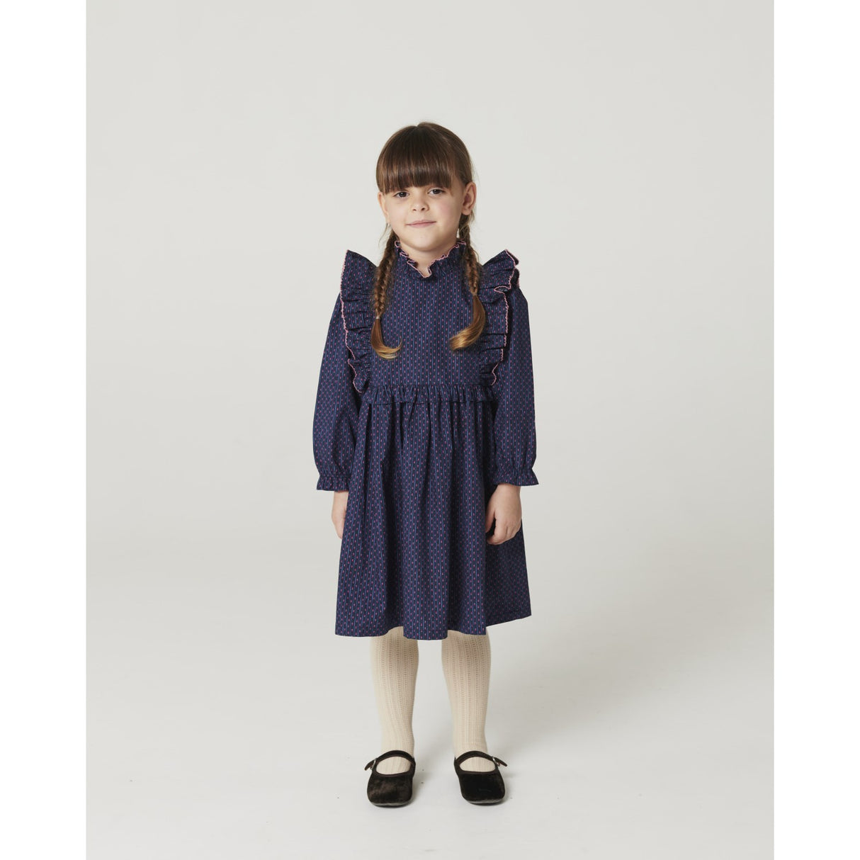 COPENHAGEN COLORS Navy Flower Aop Printed Frill Klänning