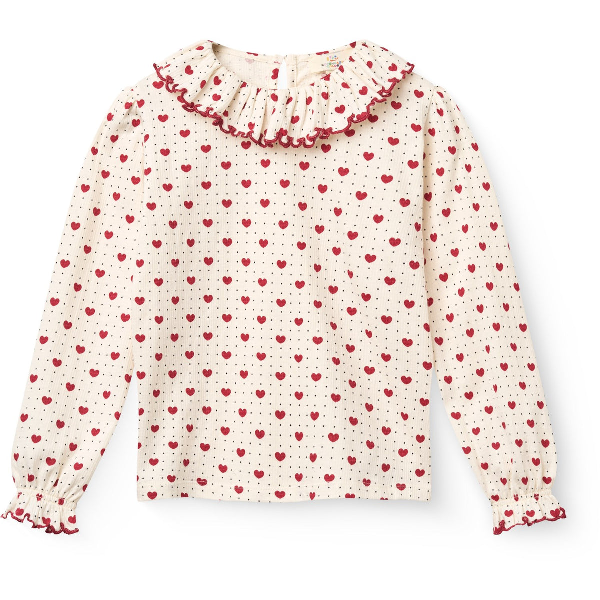 COPENHAGEN COLORS Heart Comb. Crepe Ls Topp M/ Frill Krage