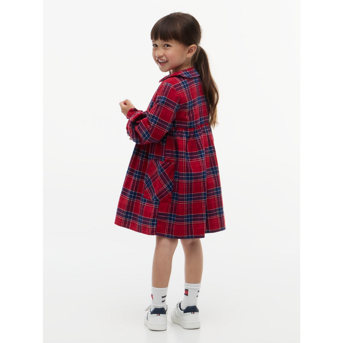 Tommy Hilfiger Medium Red Check-Red Lg Check Rounded Krage Klänning