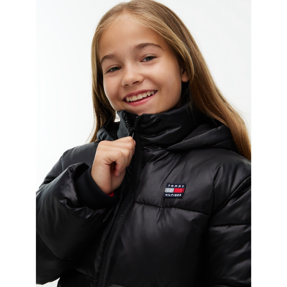 Tommy Hilfiger Black-Black Hooded Shiny Puffer Jacka