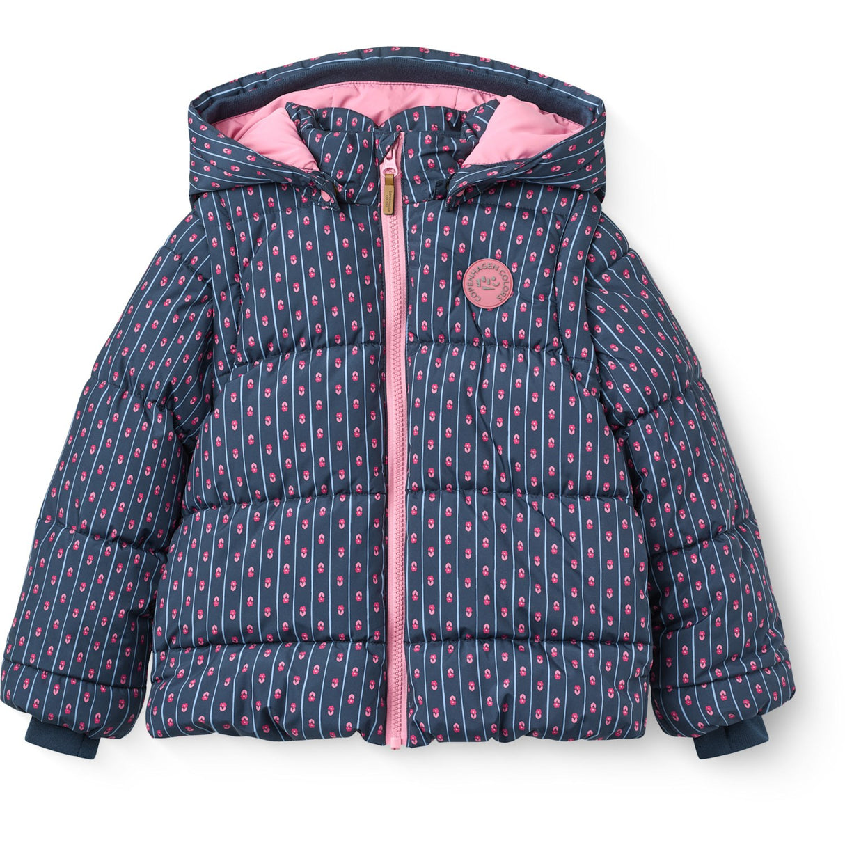 COPENHAGEN COLORS Navy Flower Aop 2 I 1 Puffer Jacka M/ Removable Ärmar