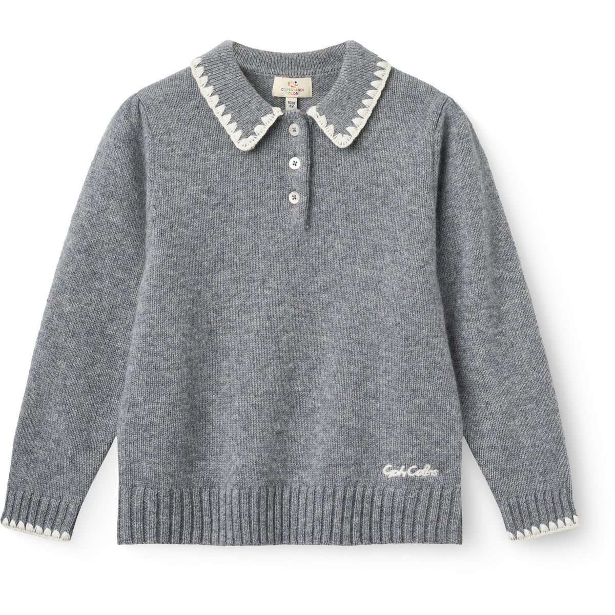 COPENHAGEN COLORS Grey Melange Comb. Cashmere Blus M/ Krage & Filt Stitch