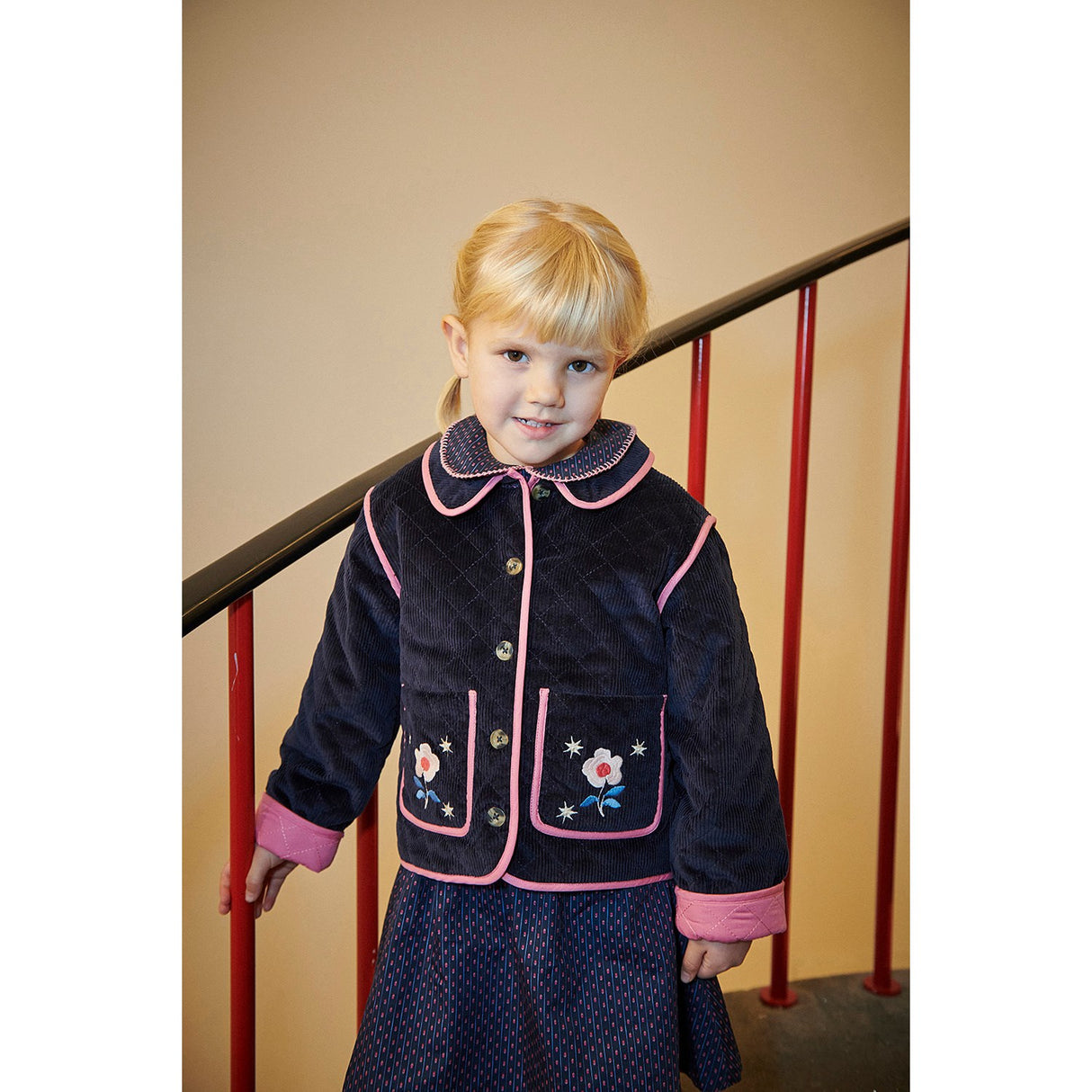 COPENHAGEN COLORS Navy Quiltad Corduroy Jacka M/ Embroidery