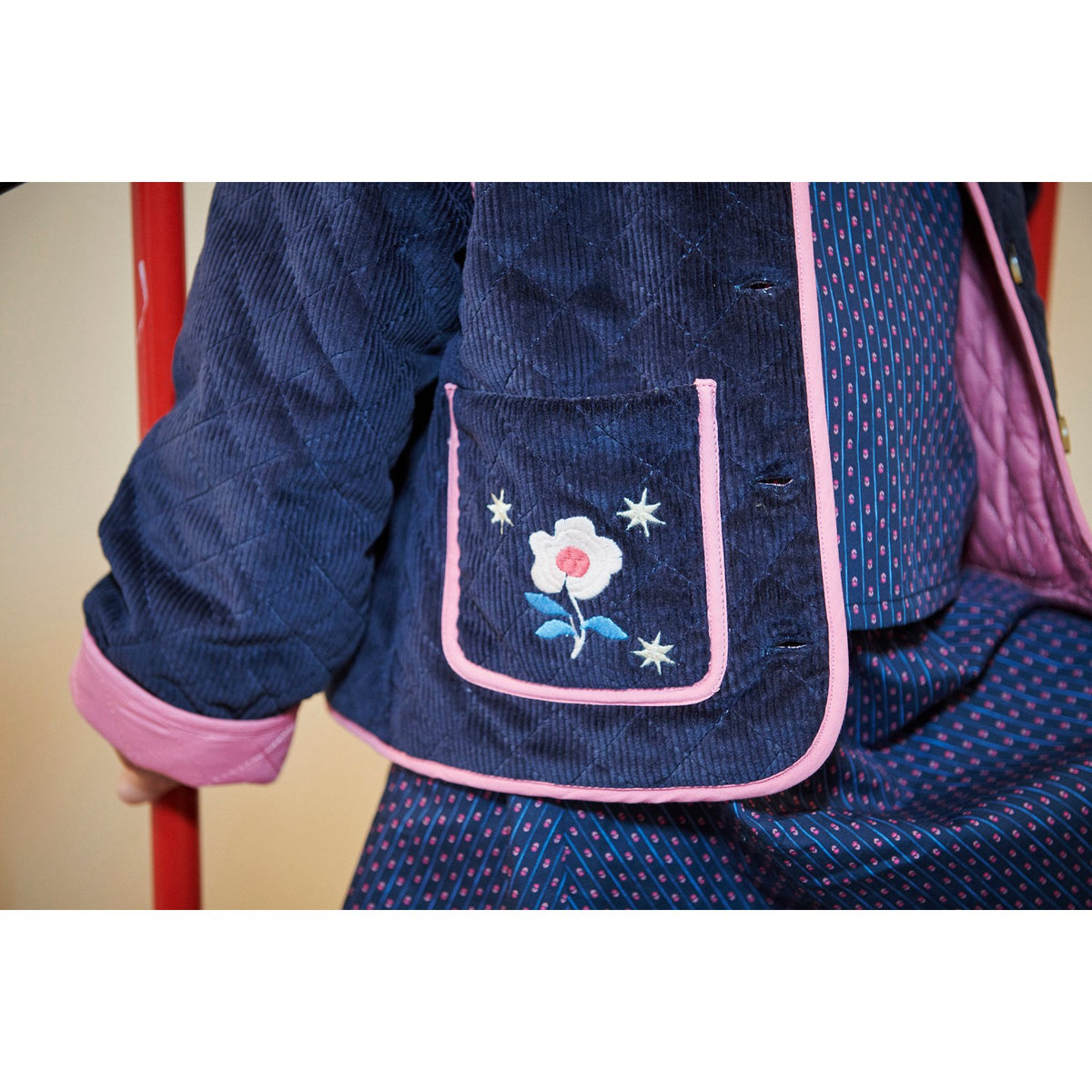 COPENHAGEN COLORS Navy Quiltad Corduroy Jacka M/ Embroidery