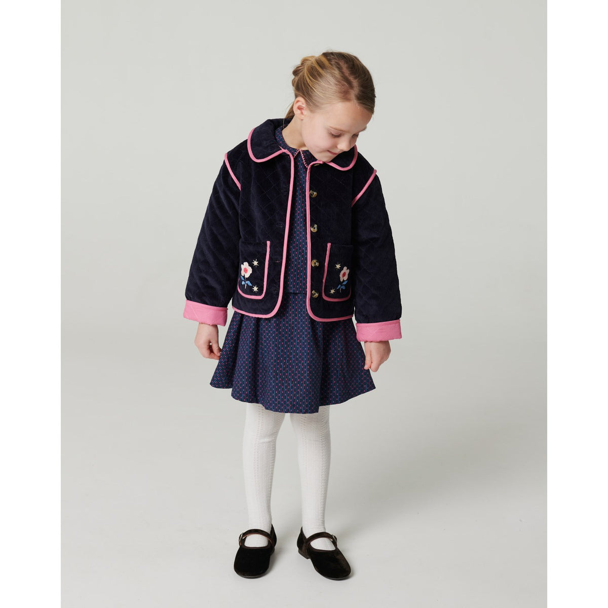COPENHAGEN COLORS Navy Quiltad Corduroy Jacka M/ Embroidery