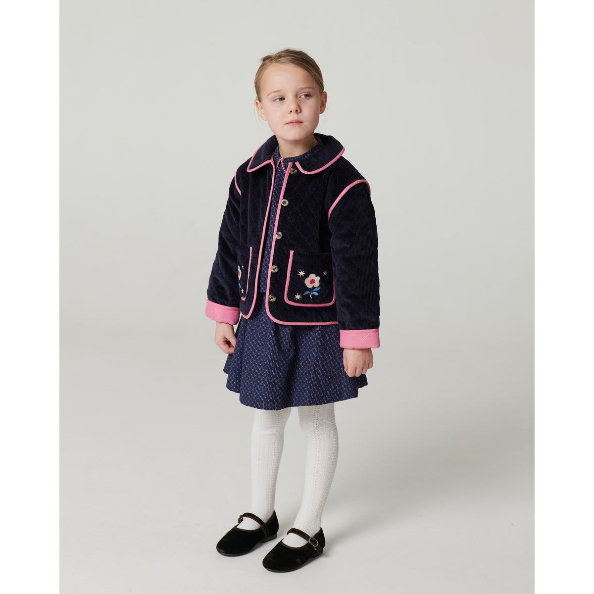 COPENHAGEN COLORS Navy Quiltad Corduroy Jacka M/ Embroidery