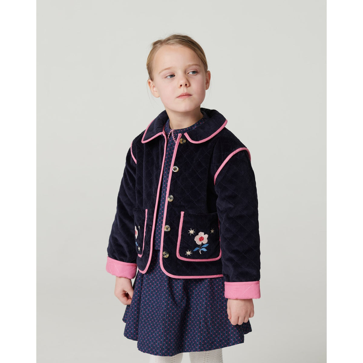 COPENHAGEN COLORS Navy Quiltad Corduroy Jacka M/ Embroidery