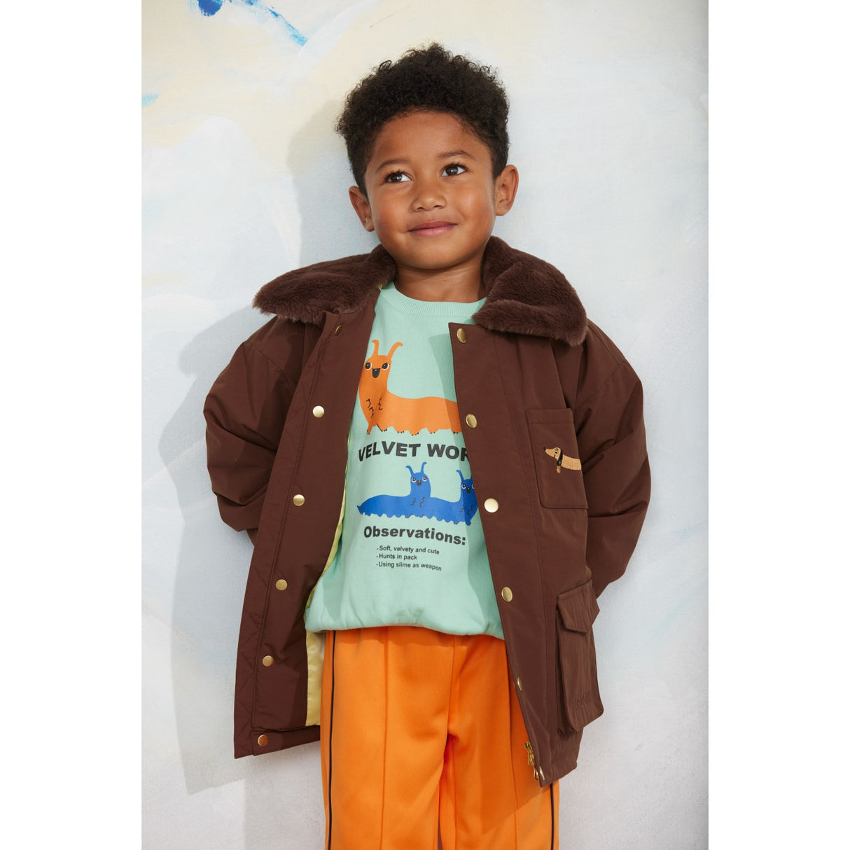 Mini Rodini Brown Quiltad Nylon Parka Med Faux Päls Krage