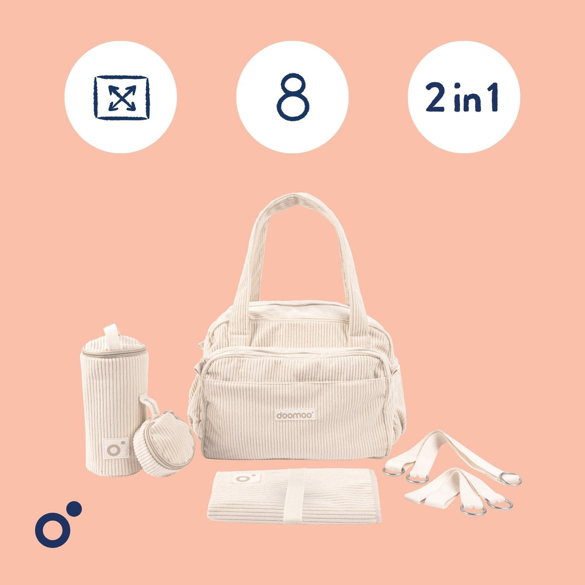 Doomoo Corduroy Sand Diaper Väska Med 8 Tillbehör