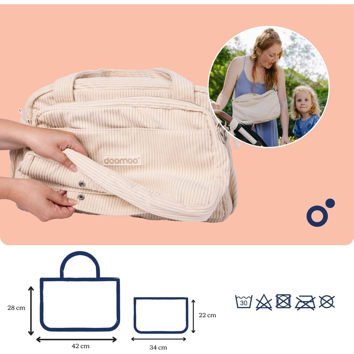 Doomoo Corduroy Sand Diaper Väska Med 8 Tillbehör