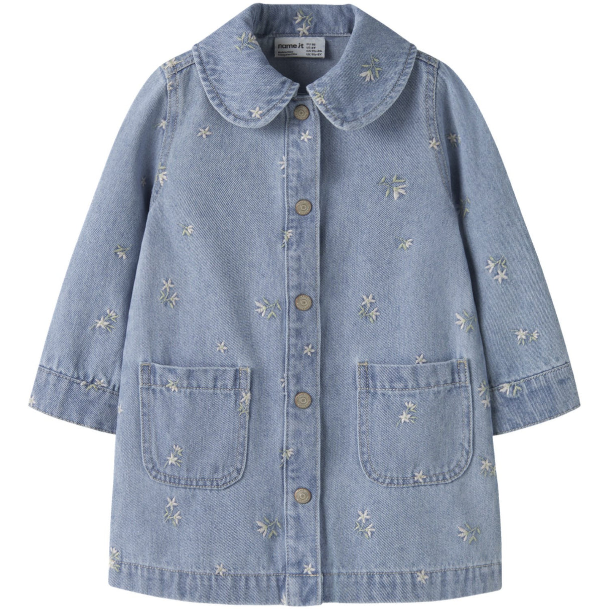 Name It Light Blue Denim Flower Emb Nmfpiper Ls Dnm Klänning 3614-Za