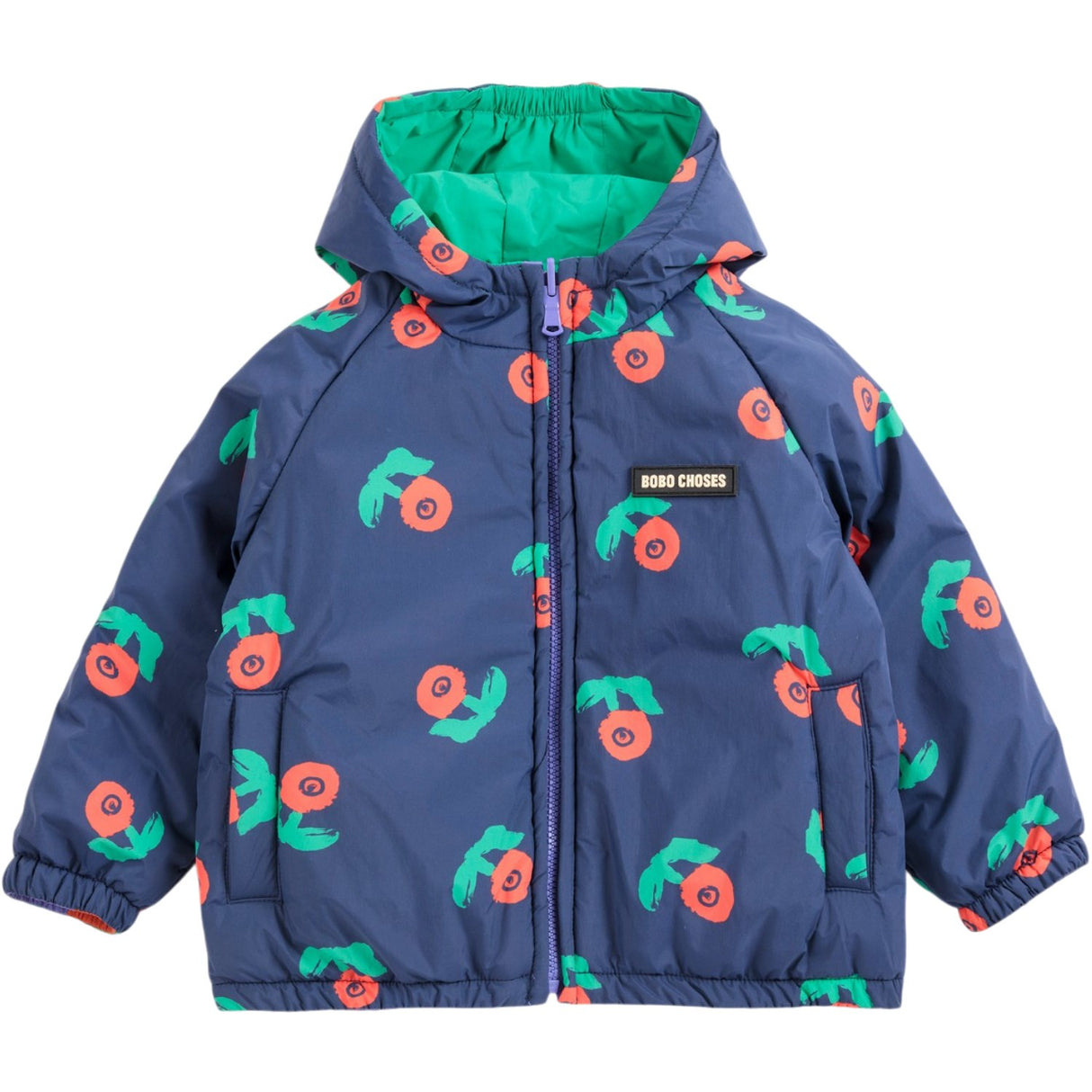 Bobo Choses Navy Blue Stamp Bloom All Över Vändbar Anorak