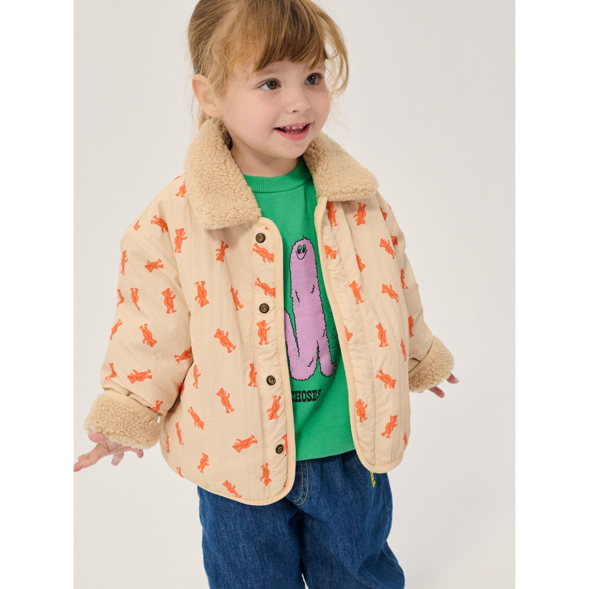 Bobo Choses Light Pink Softpaw Monster Sheepskin Vändbar Jacka