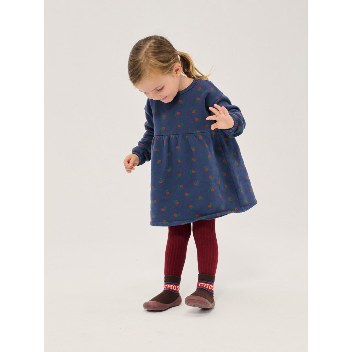 Bobo Choses Navy Blue Stamp Bloom All Över Fleece Klänning