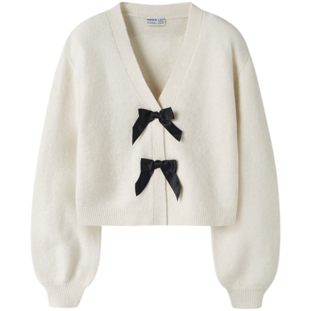 Name It Antique White Black Bow Nkfrina Ls Stickad Card Noos