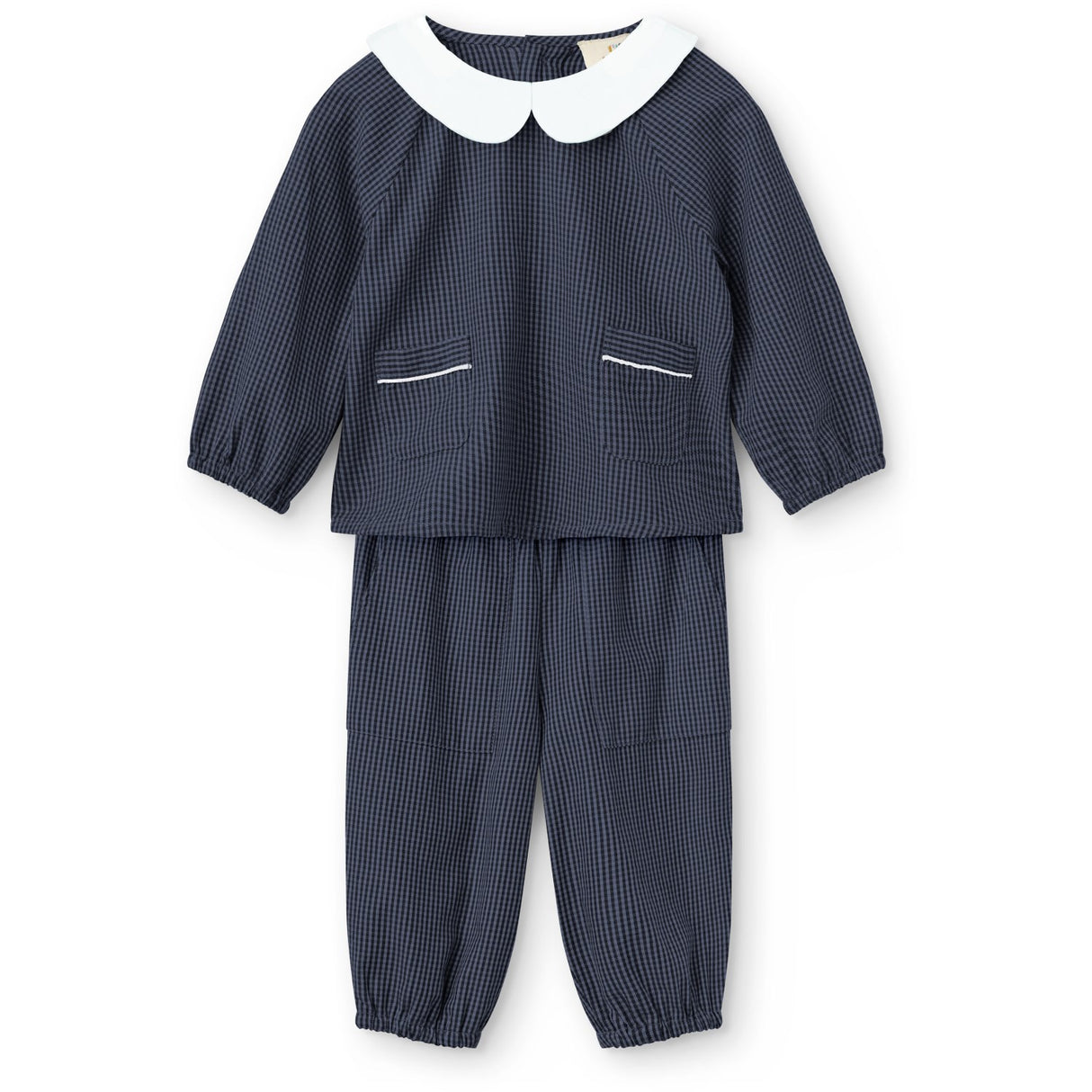 COPENHAGEN COLORS Brown Blue Check Comb. Checkered Baby Sett M/ Blus M/ Krage & Byxor