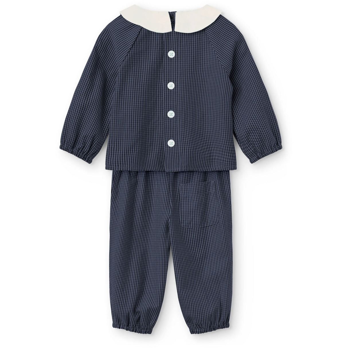 COPENHAGEN COLORS Brown Blue Check Comb. Checkered Baby Sett M/ Blus M/ Krage & Byxor