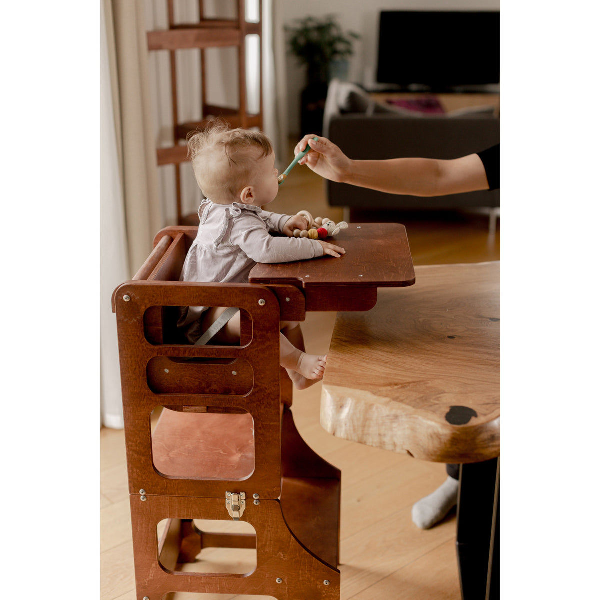 Duck Woodworks Honey Glaze Foldbar Kitchen Tower Stained Med Højt Stol Addon Sett