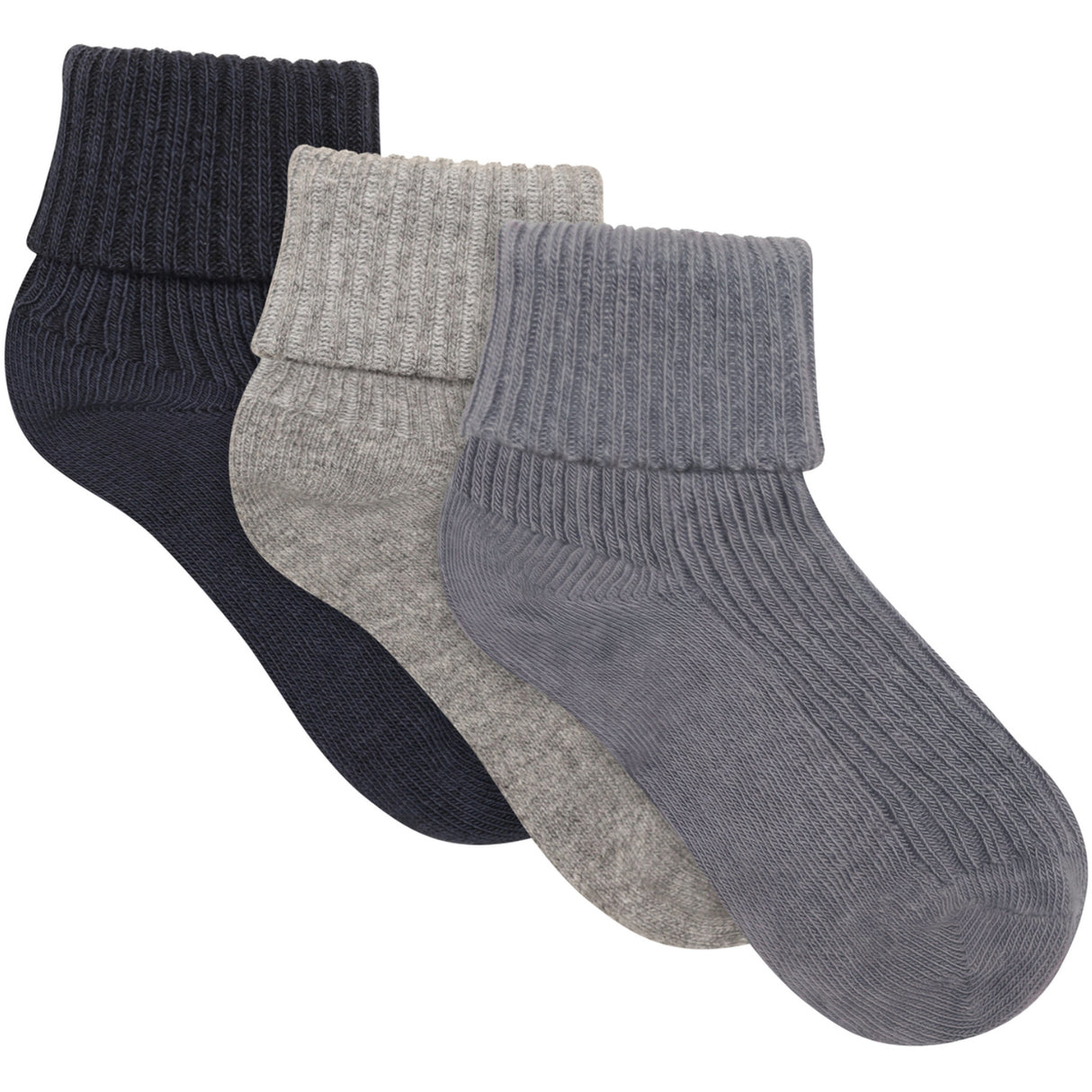 Minymo Blau Gray Baby 2X2 Rib Strumpo (3-Pack)