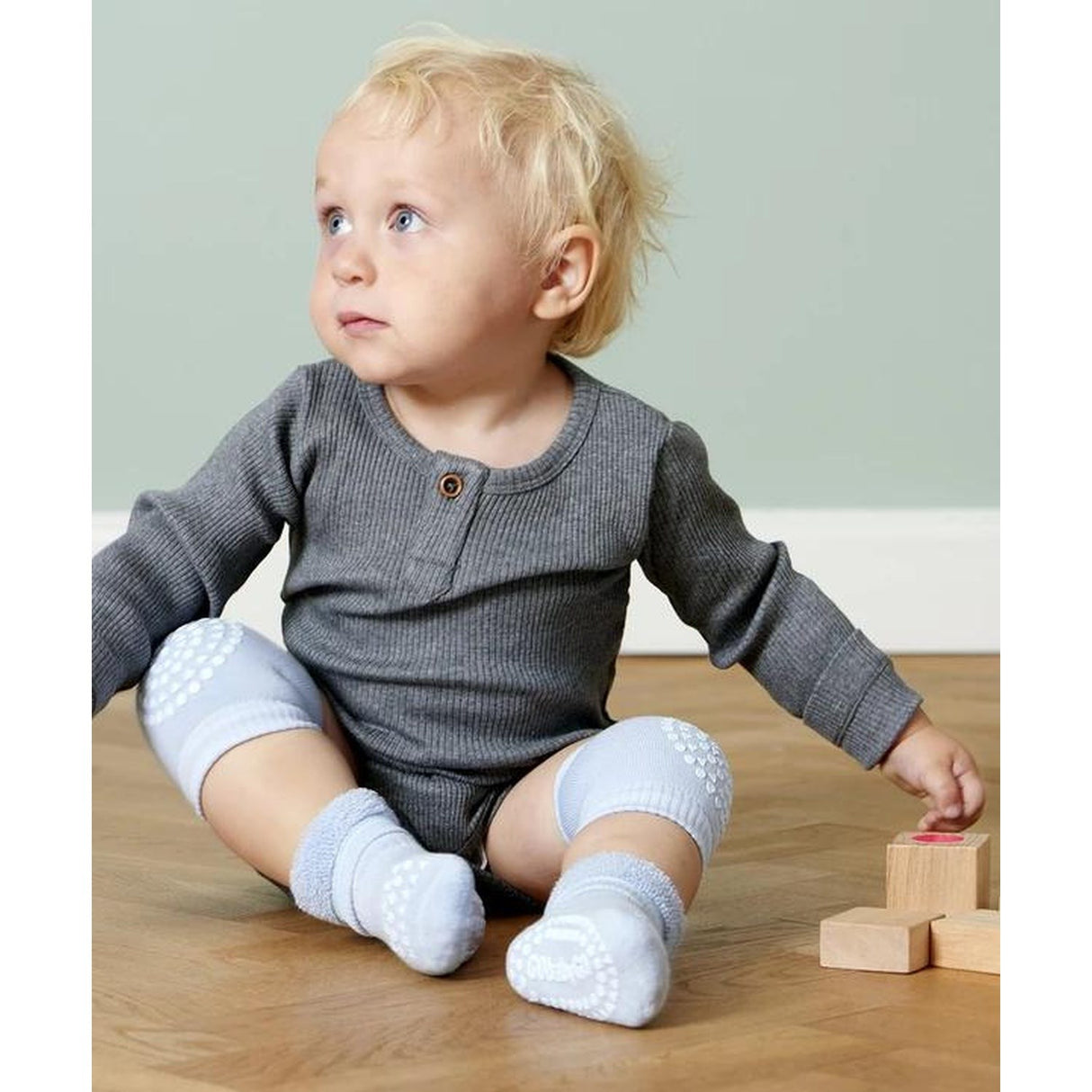 Gobabygo Sky Blue Non Slip Strumpor Organic Bomull