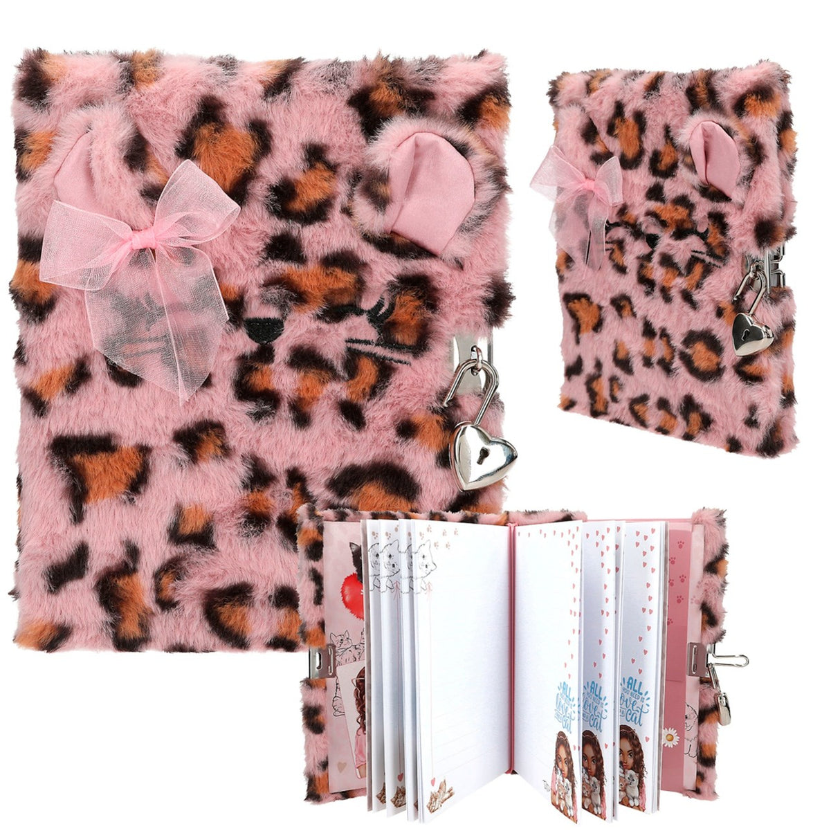 TOPModel Dagbok Fluffig med Hjärta Lock, Rosa