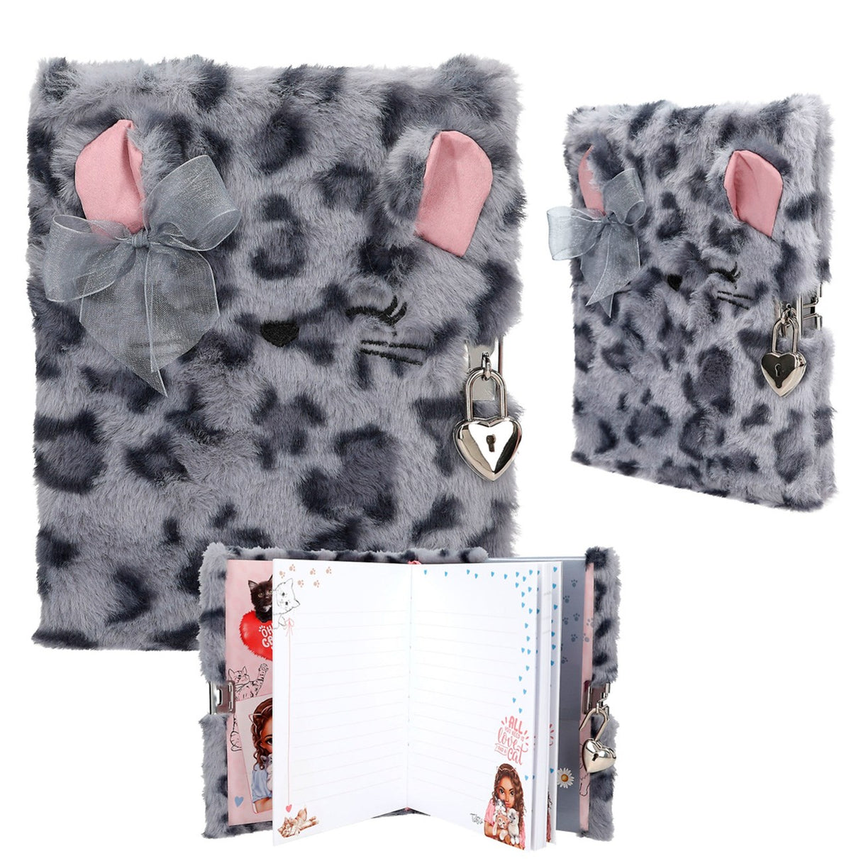 TOPModel Diary Fluffy w/Heart Lock, Grå