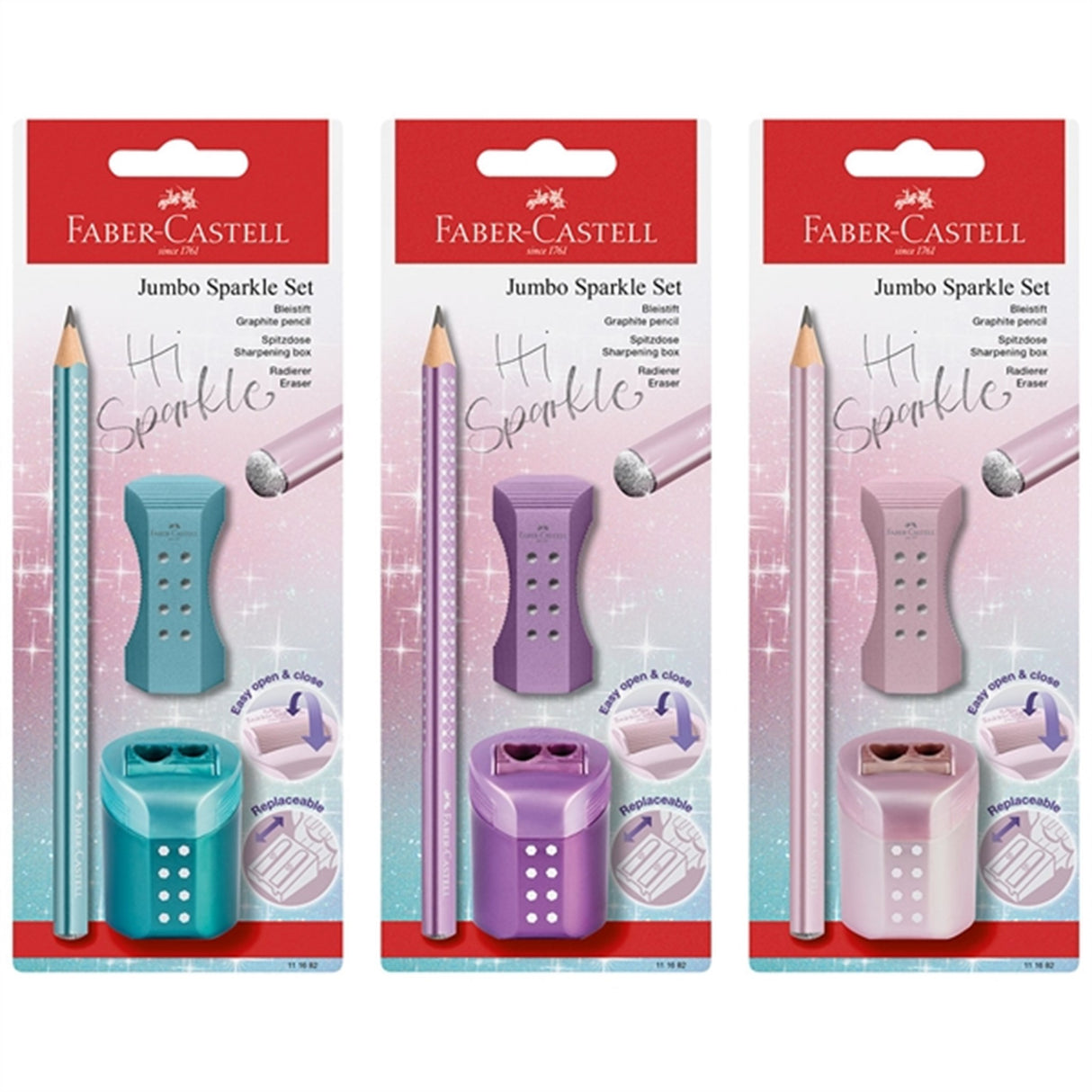 Faber-Castell Sparkle Jumbo Penna, Suddgummi, Pennvässare - Turkos