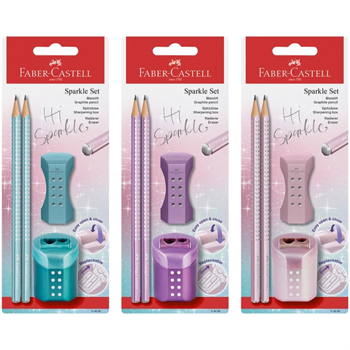 Faber-Castell Sparkle 2 Pennor, Suddgummi, Pennvässare - Turkos