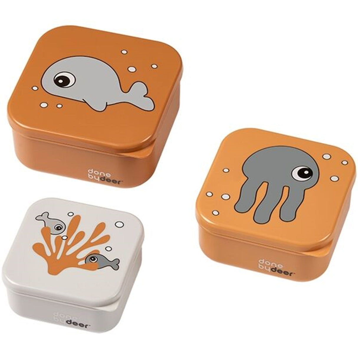 Done by Deer Snack Box set 3-pack Sea Friends senap / grå