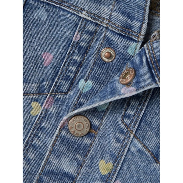 Name it Medium Blue Denim Hearts Rosa Denim Väst