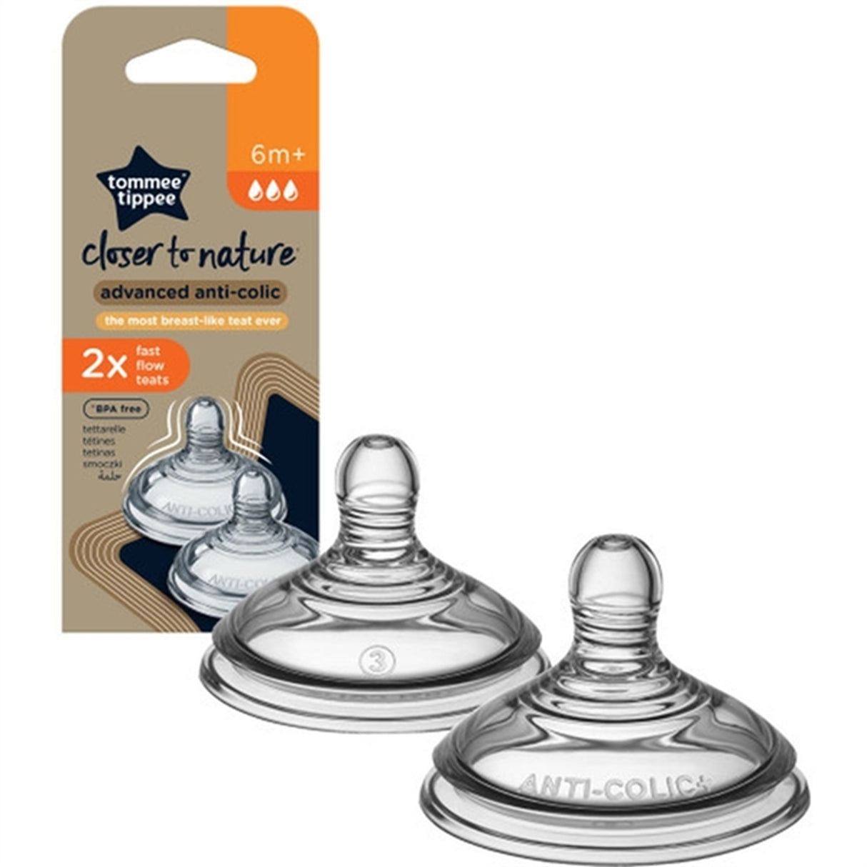 Tommee Tippee Flasknapp Anti-Kolik 6+ mdr (fast) 2 stk.