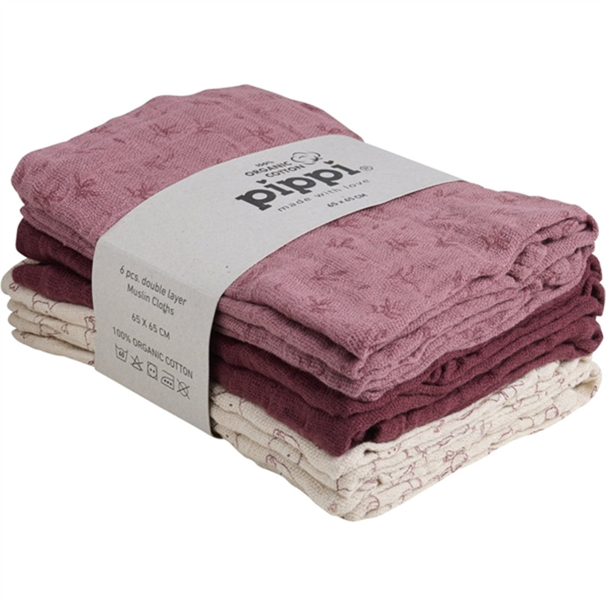 Pippi Ekologisk Tygblöjor 6-pack Old Rose