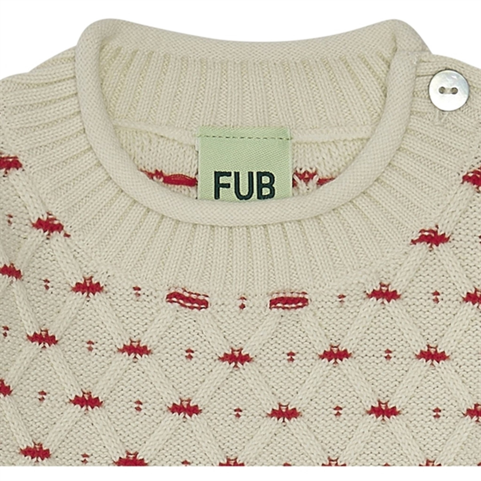 FUB Bebis Rhombus Sweater Ecru/Bright Red 2