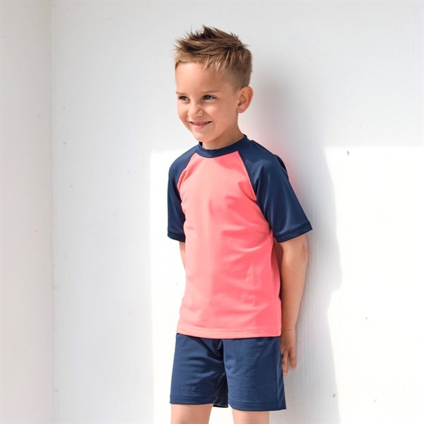 Petit Crabe Nectarine/Blue Raglan UV Badtröja