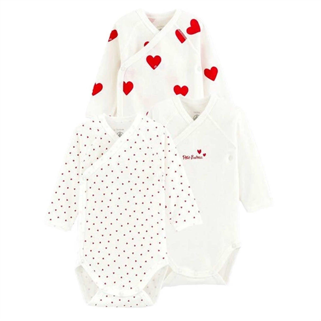 Petit Bateau Body ML 3-pack White/Red Hearts