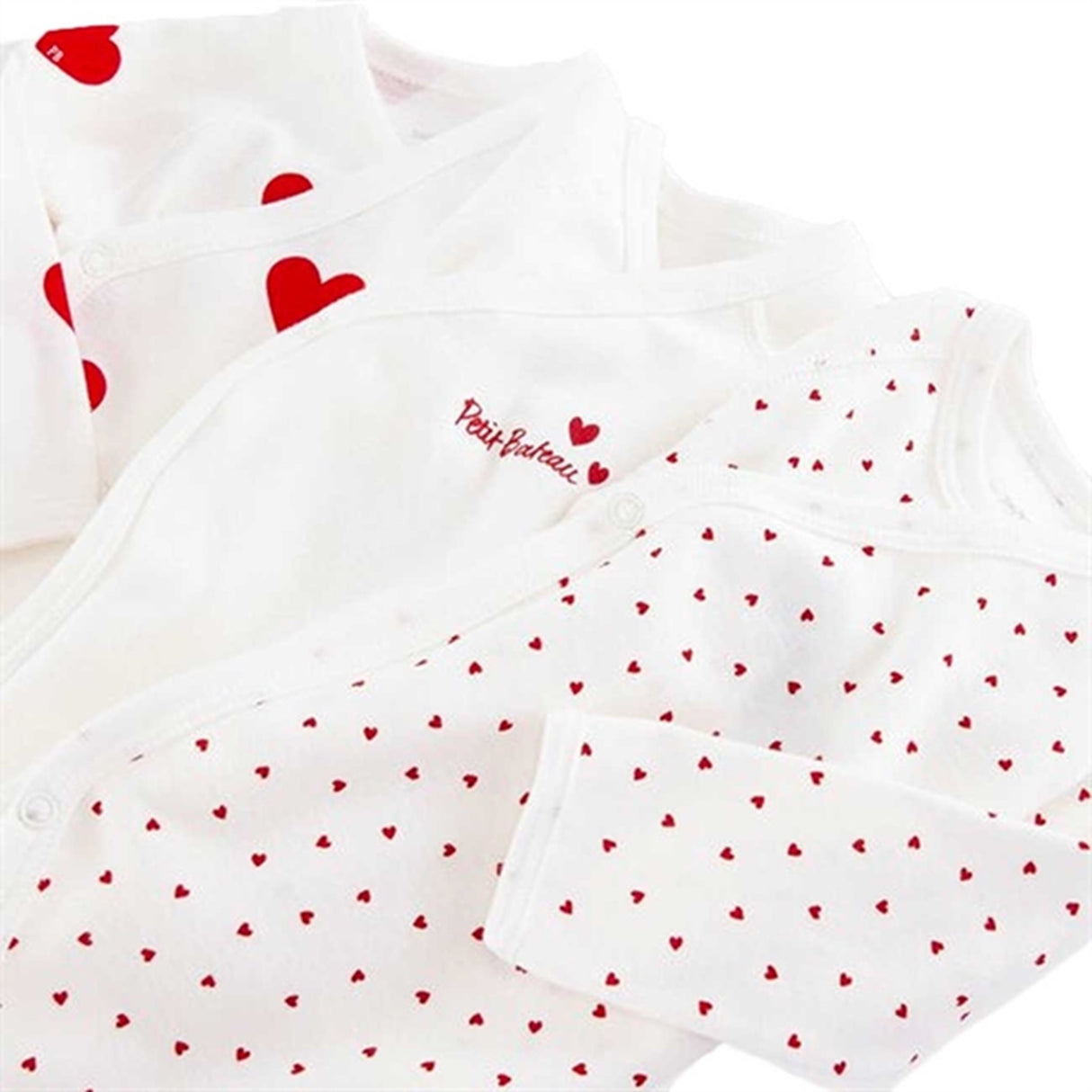 Petit Bateau Body ML 3-pack White/Red Hearts