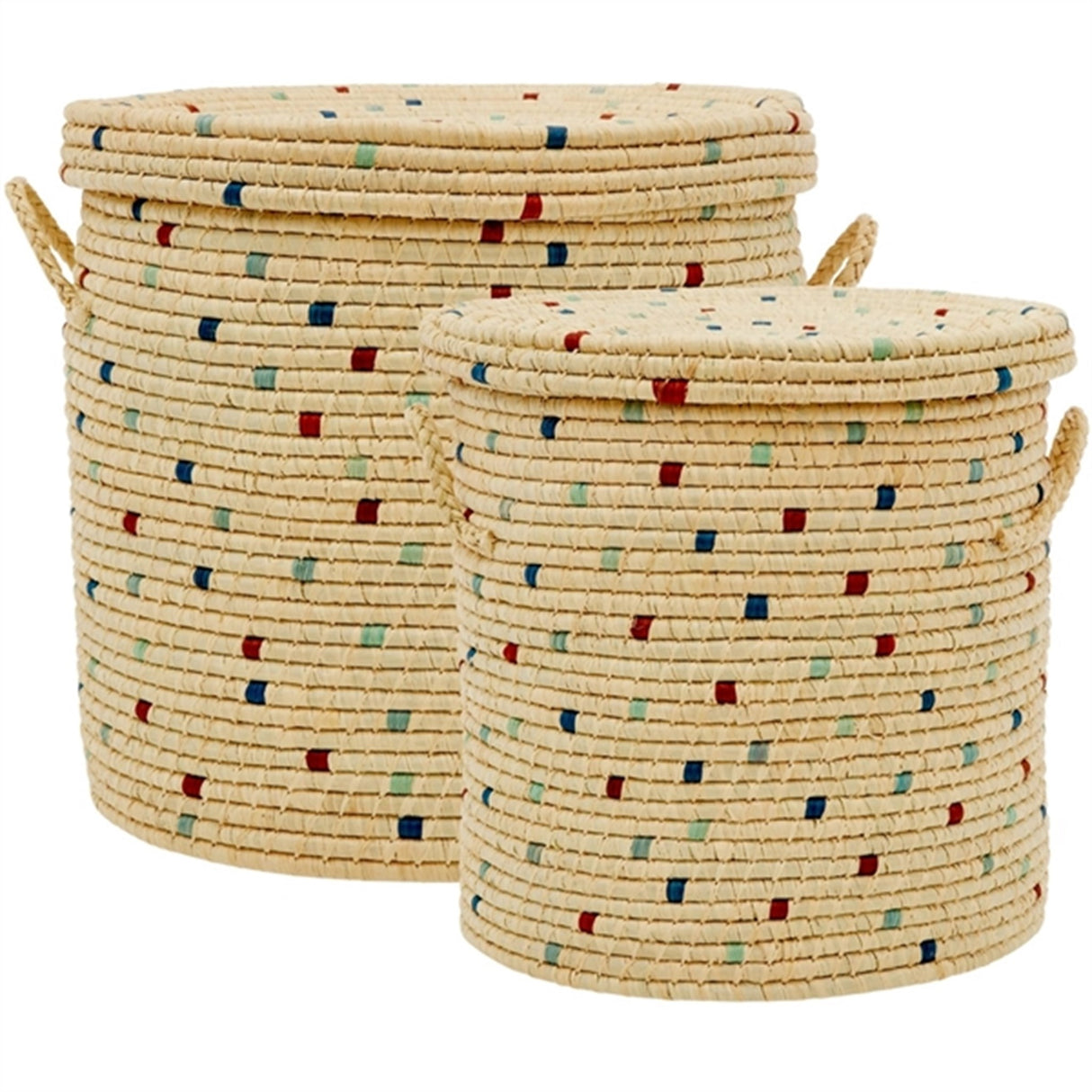 RICE Blue Details Rund Raffia Förvaringskorg 2-pack