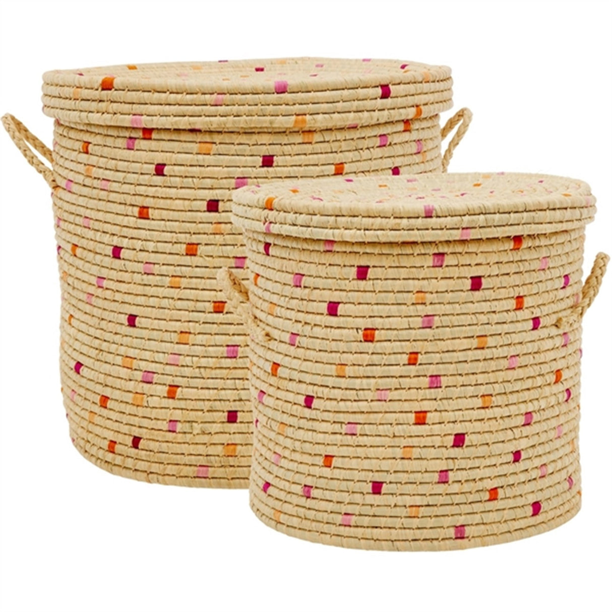RICE Red Details Rund Raffia Förvaringskorg 2-pack