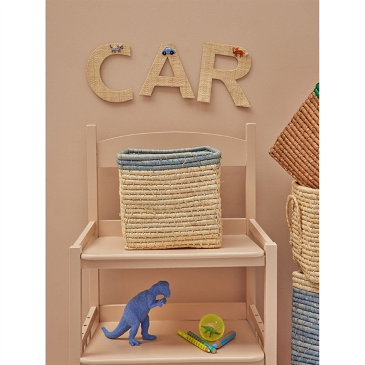 RICE Nature/Blue Firkantet Förvaringskorg Lille