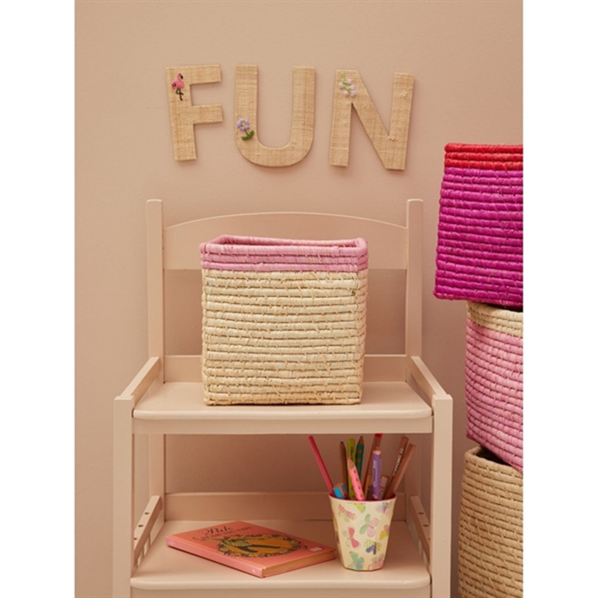 RICE Nature/Soft Pink Firkantet Förvaringskorg Lille