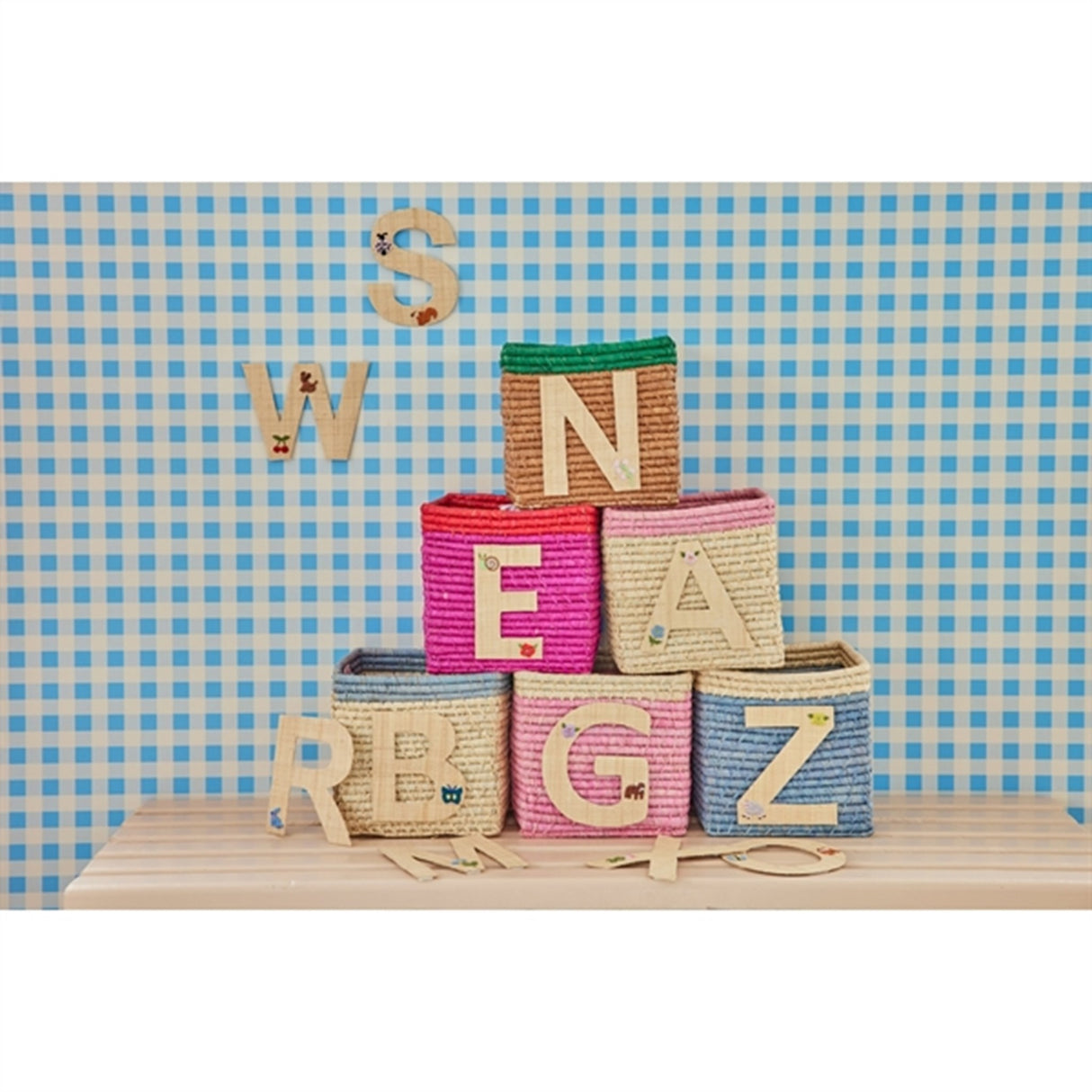 RICE Soft Pink/Nature Firkantet Förvaringskorg Lille