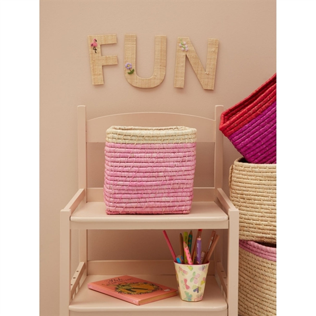 RICE Soft Pink/Nature Firkantet Förvaringskorg Lille