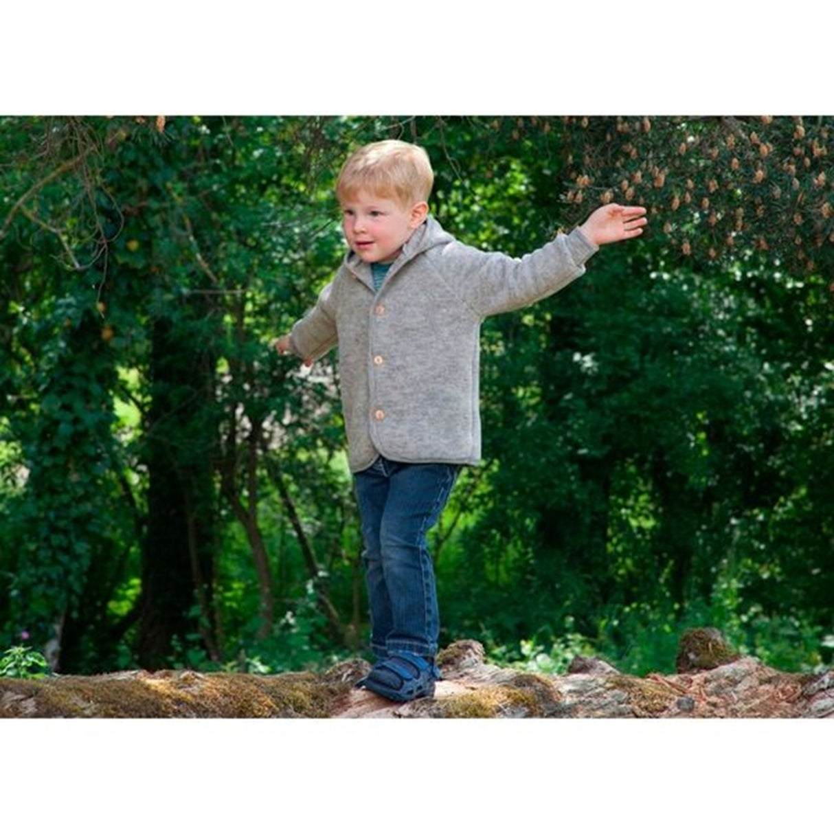 Engel Hooded Cardigan m. Träknappar Grey Mélange