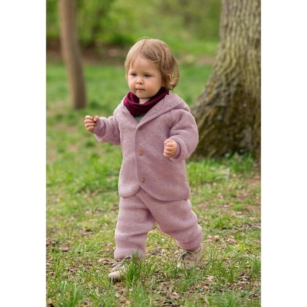 Engel Hooded Cardigan m. Träknappar Rosewood Mélange