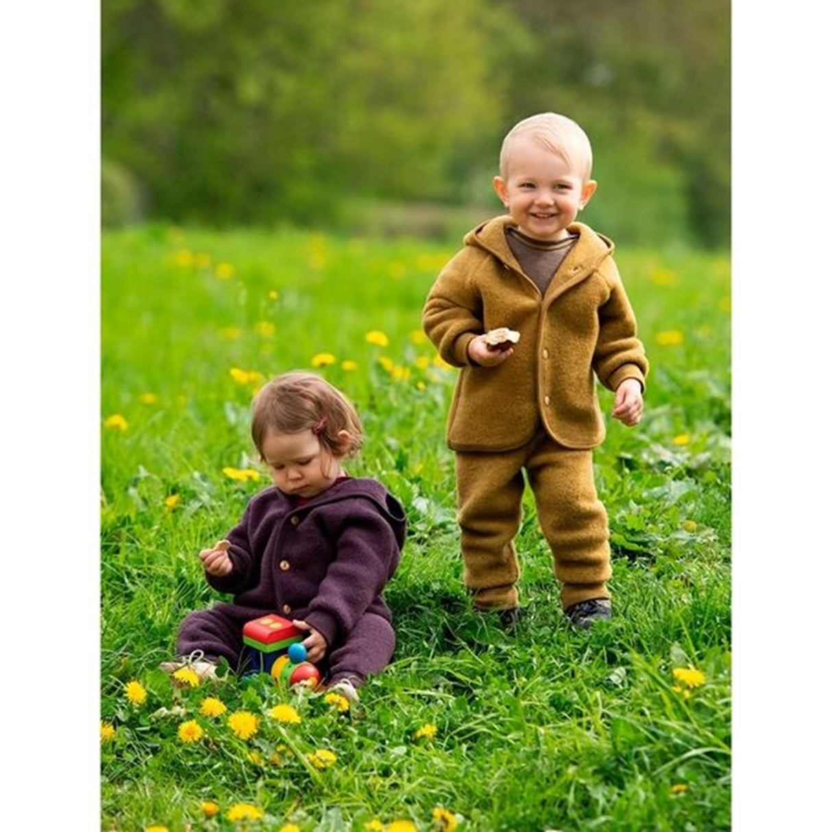 Engel Hooded Cardigan m. Träknappar Saffron Mélange