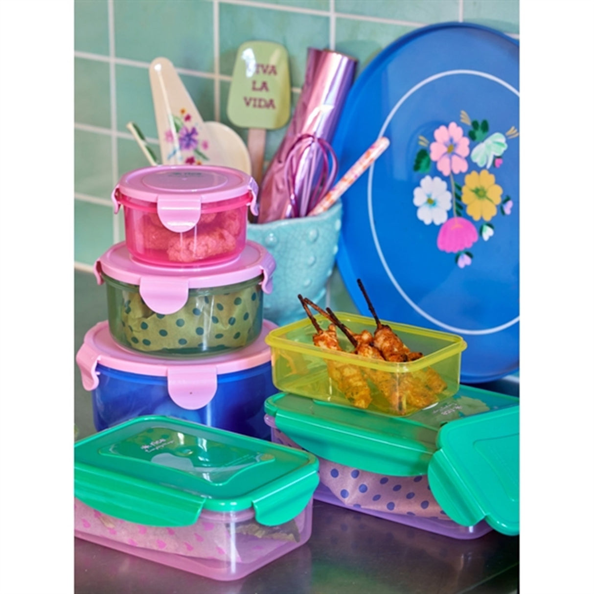 RICE Multicolor Opbevaringsbøtter 3-pack