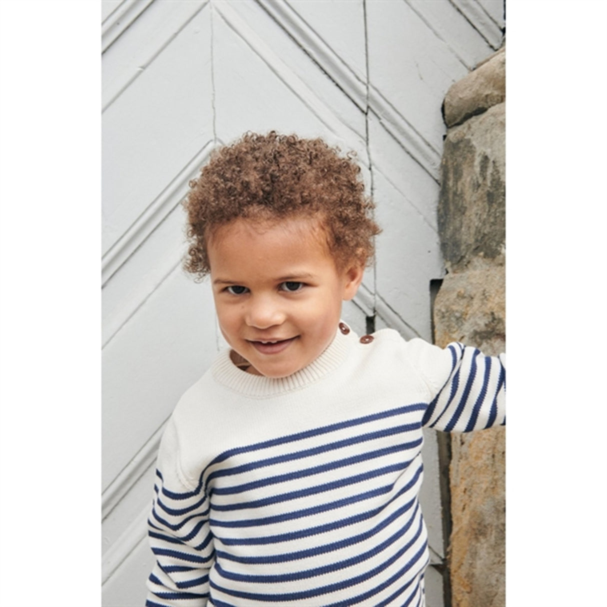 Copenhagen Colors Cream Navy Combi Stickad Striped Sailor Sweater