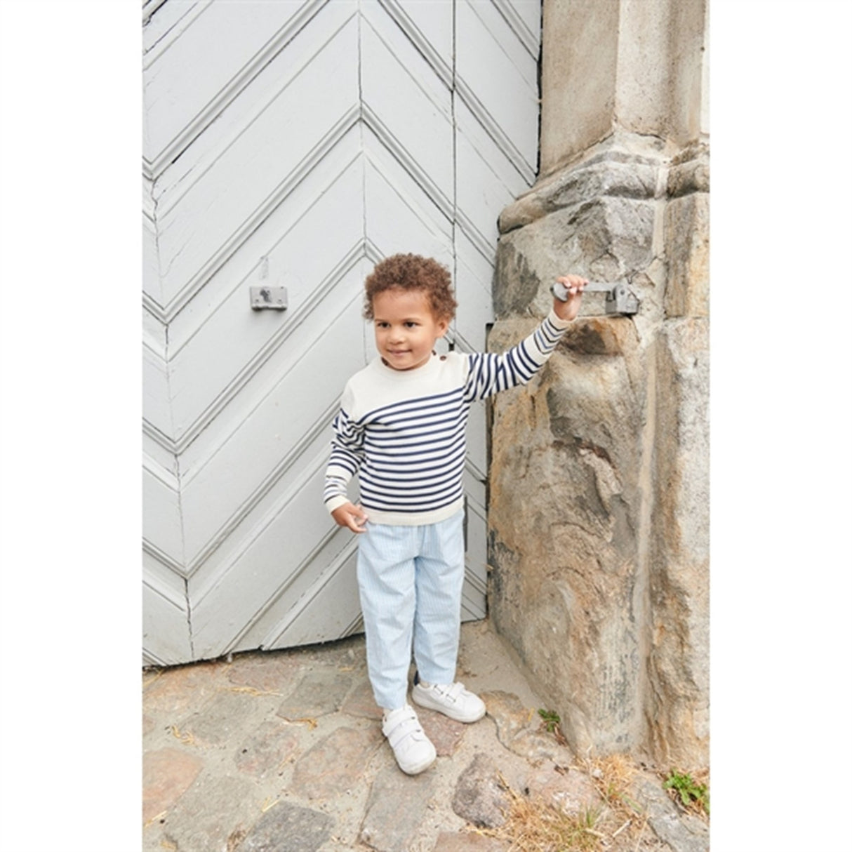 Copenhagen Colors Cream Navy Combi Stickad Striped Sailor Sweater