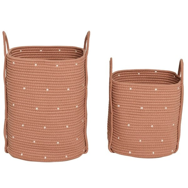 OYOY Dot Bomuldsreb Kurv 2-pack Caramel